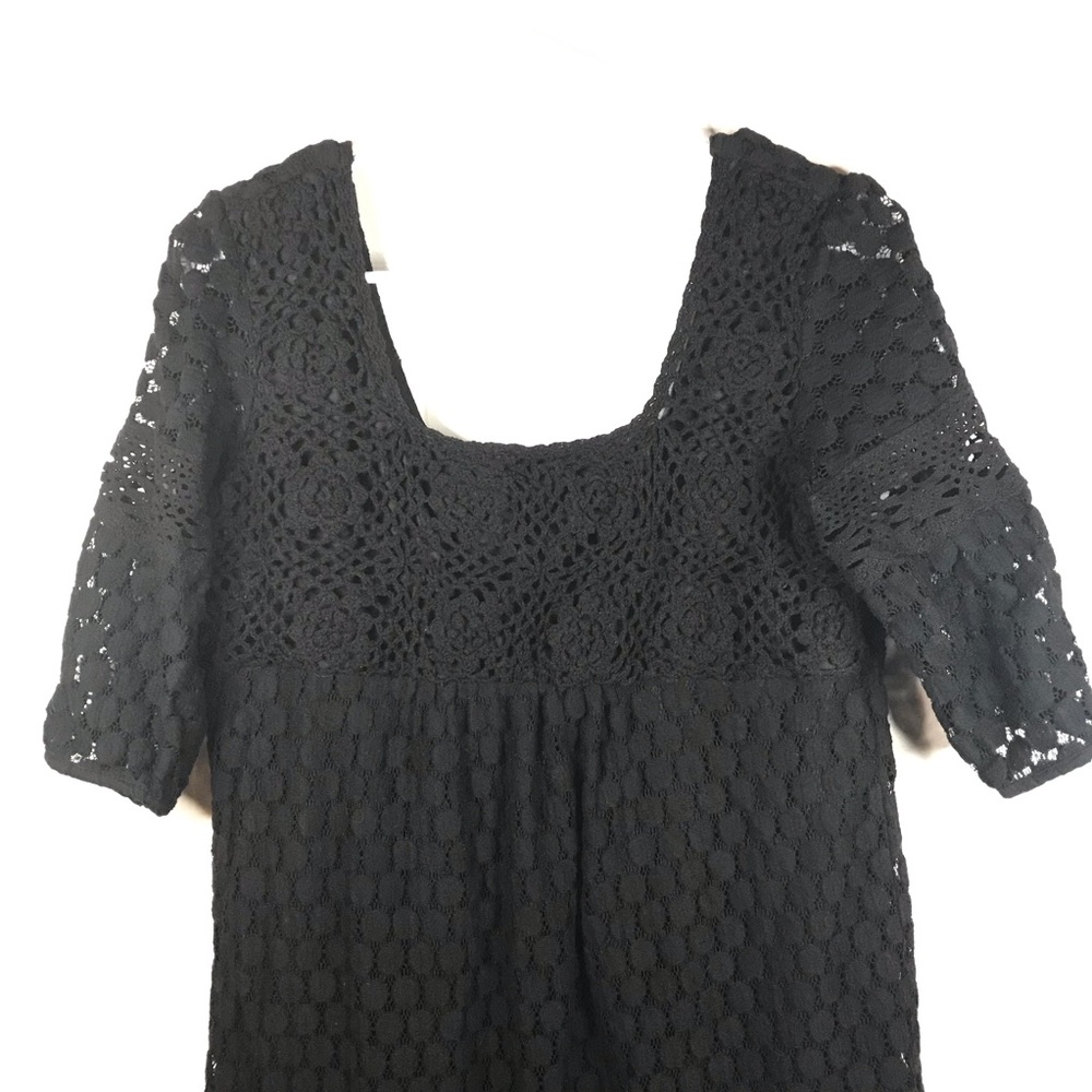 Anthropologie Floral Black Knit Woven Dress